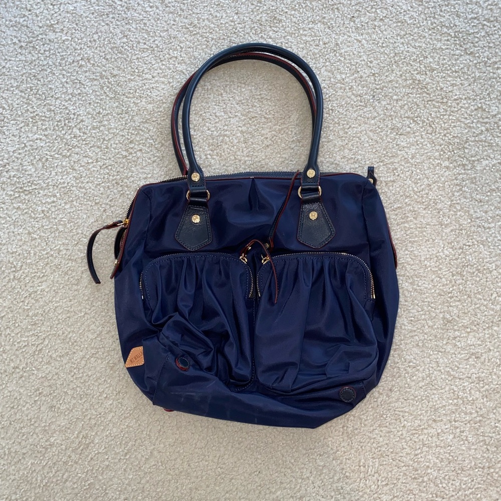 MZ Wallace Bedford blue maroon gold nylon shoulder bag tote